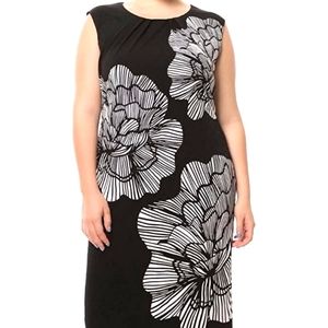 Chicwe Women's Plus Size Lined Floral Printed Sleeveless Dress  Knee Length